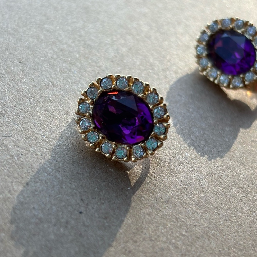 Christian Dior Amethyst Gold Plated Clip On Earrings Authentic Vintage - Picture 11 of 13